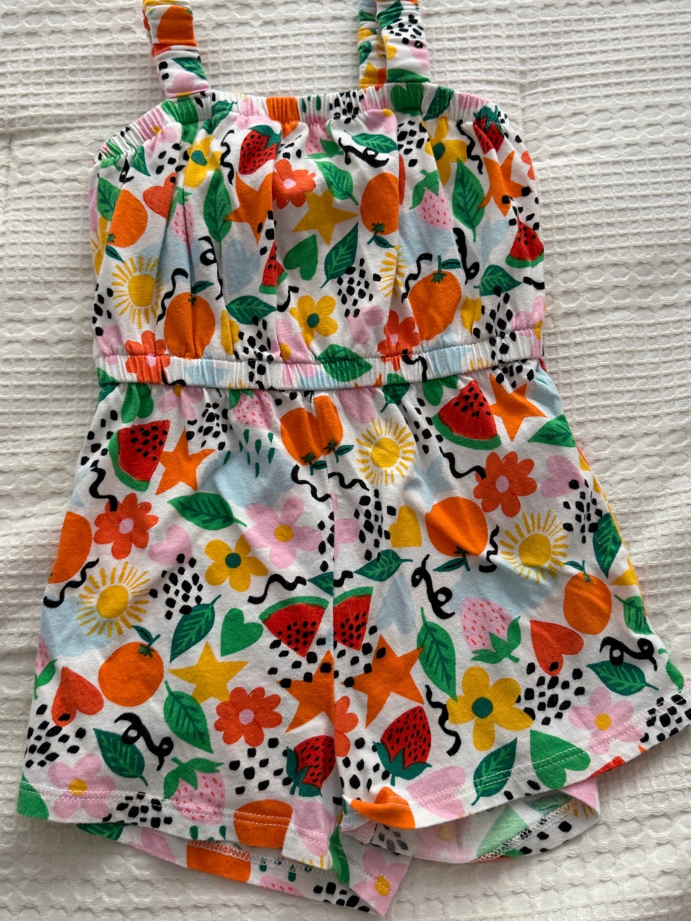 Old Navy White Multi Floral and Fruit Printed Romper